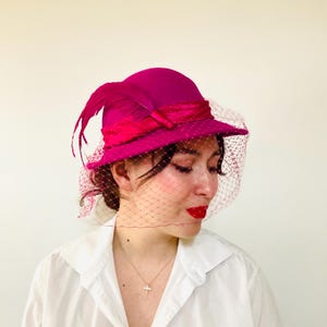 Vintage 1970&#39;s Pink Wool Felt Fedora Hat / Springtime Wide Brim Veli Hat