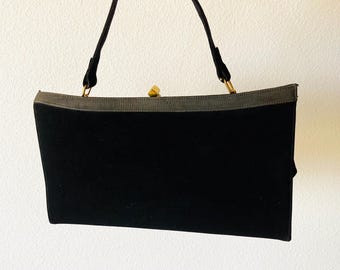Vintage 1960's Soft Black Handbag / Large Style Top Handle Purse Classy Retro