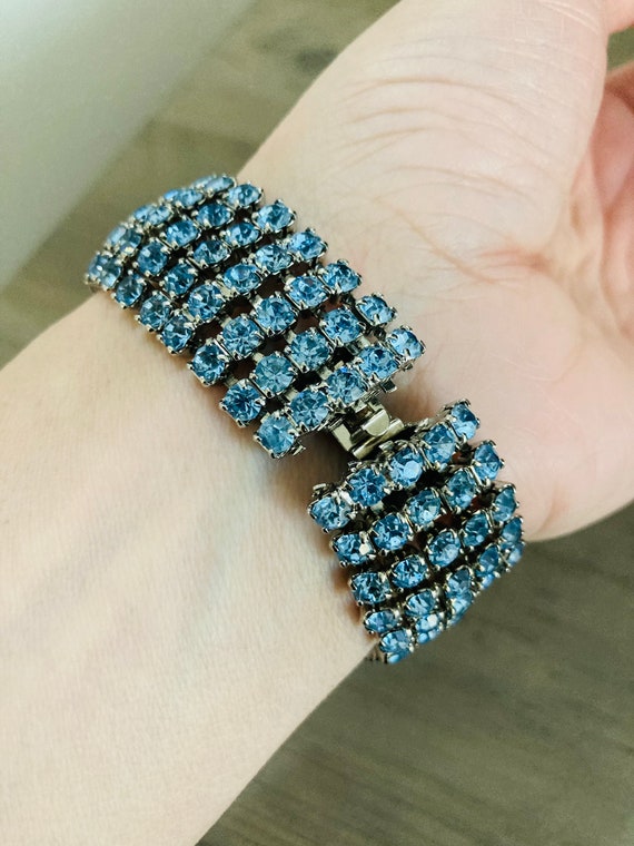 Blue Crystal Rhinestone Bracelet / Vintage 1950's Vintage