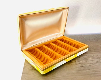 Retro Yellow Floral Ring Holder Jewelry Box Organizer 1960’s Travel Case