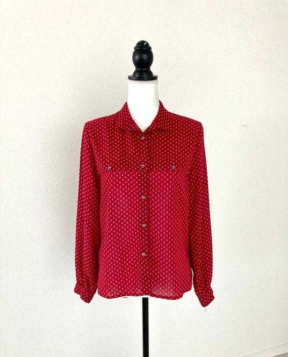 Retro Casual Red Blouse / Vintage 1980’s Polka Do… - image 2