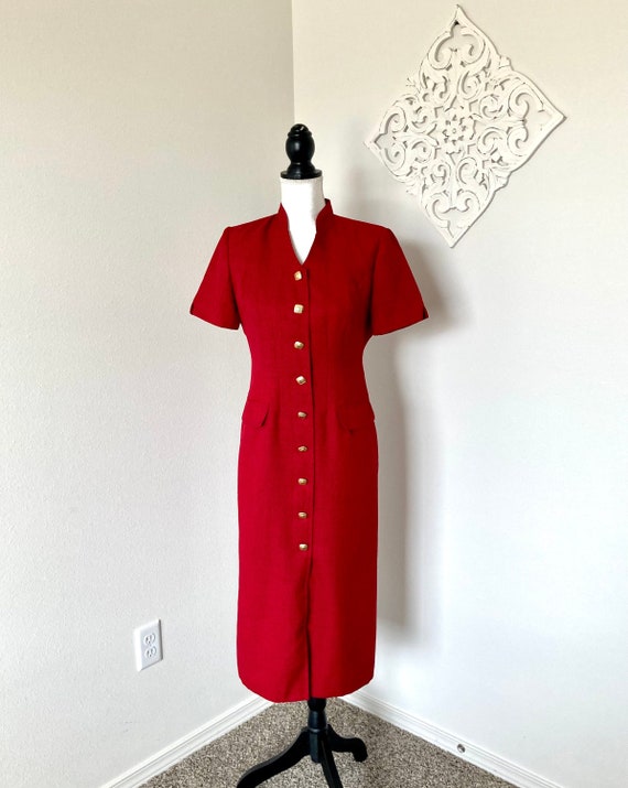 1980’s Red Classic Dress / Vintage Midi Lipstick … - image 1