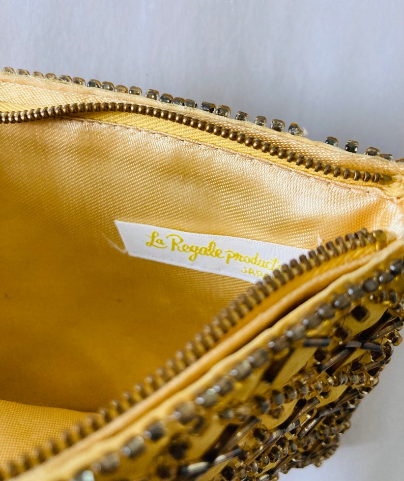 Yellow Gold Beaded Handbag Clutch / Vintage La Regale Made in Japan Uniquely Bead Styled Evening Bag Purse image 2