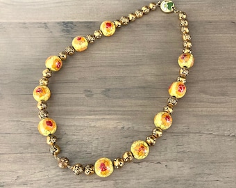 Beaded Hand-painted Necklace / Yellow Floral Retro Bohemian Necklace Jewelry Choker