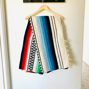 Southwestern Throw Blanket / Vintage Cotton Fringe Tribal American Southwest Large Style 88X106 inches
