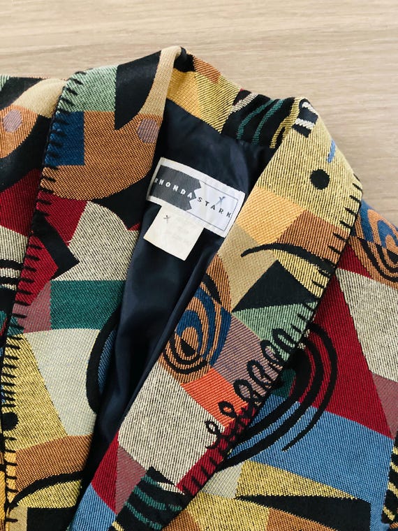 Patchwork Cotton Cropped Blazer Coat / Vintage 19… - image 4