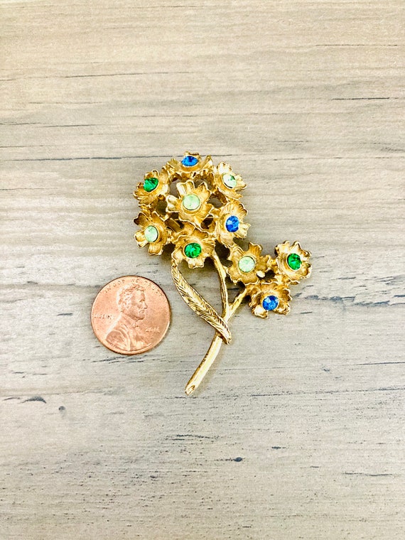 1970’s Golden Brooch Pin / Vintage Blue and Green… - image 4