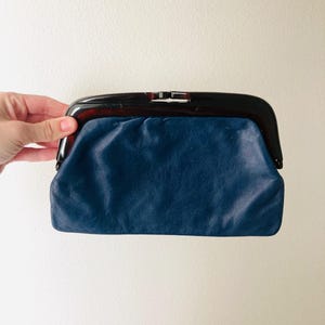 Dark Blue Leather Clutch Purse / Vintage 1980’s Kiss Closure Handbag “Made in Italy”
