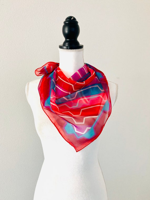 Red Abstract Mod Scarf / Vintage 1960’s Geometric 