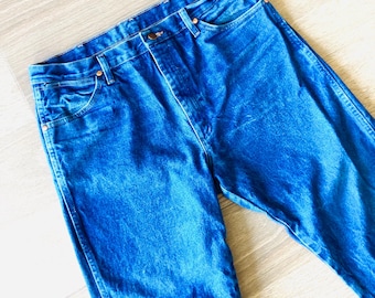 Wrangler Dark Wash Denim Jeans / Vintage Retro Country Western Cowboy Mens Size 36X34