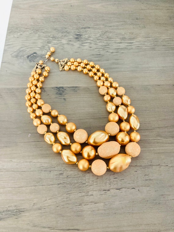 Champagne Beaded Necklace / Vintage 1960’s Layere… - image 1
