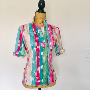 Vintage Springtime Blouse / Woman&#39;s Abstract Print Fabulous Spring Top Shirt / Size Large