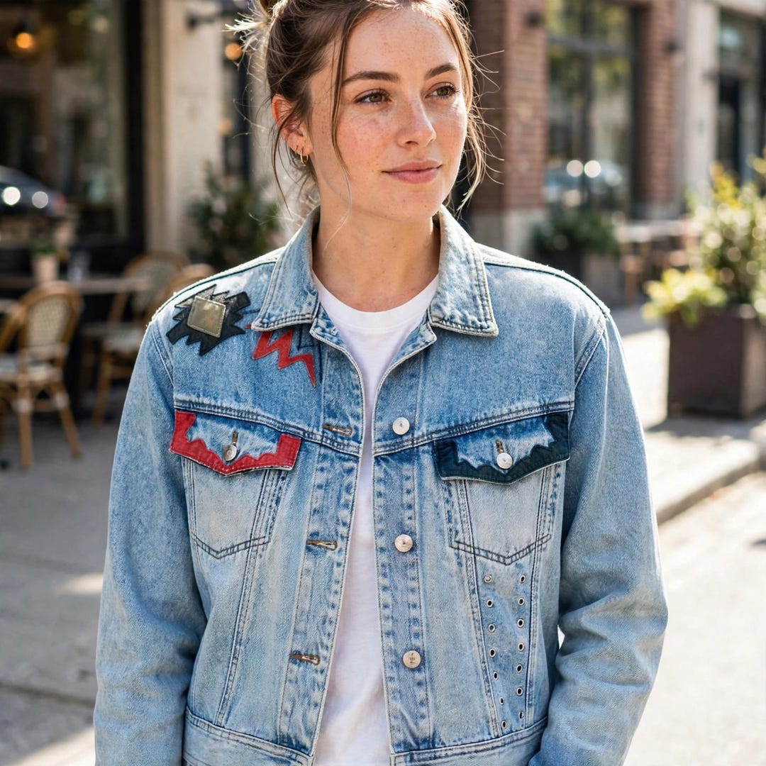 Vintage 90s Light Wash Denim Jacket: Zana-di Stonewashed Patchwork