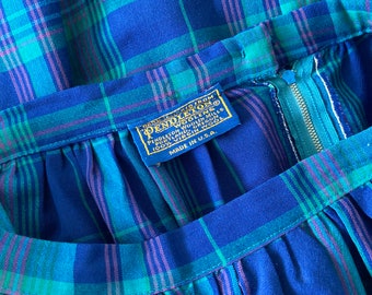 Pendleton Blue Plaid Skirt / Vintage High Waist Striped Retro Mid-Length Skirt Womans Size Small