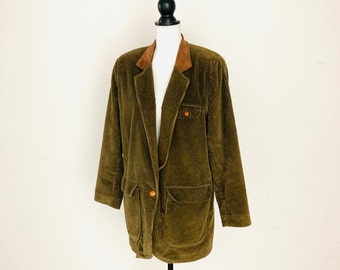 Wide Wale Corduroy Gender-Neutral Blazer / “David Eliot” Vintage 1990’s Tan Brown Jacket Unisex Size Medium