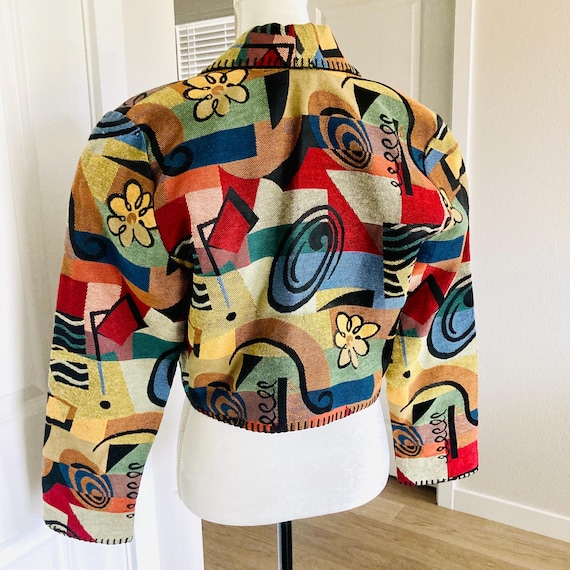 Patchwork Cotton Cropped Blazer Coat / Vintage 19… - image 11