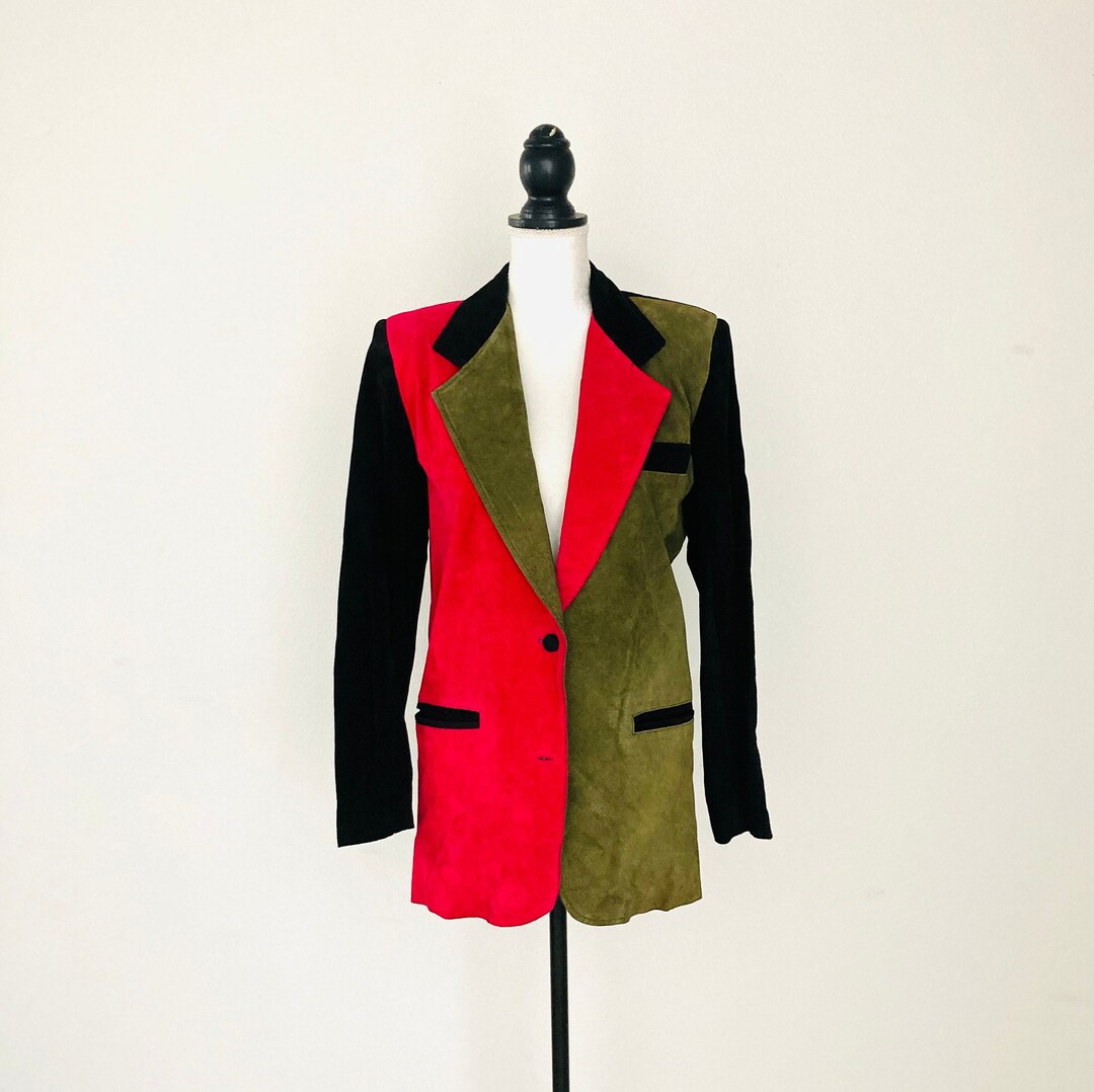 RARE 1980s Radical Rave Suede Leather Jacket / Trendy Block Colors dont ...