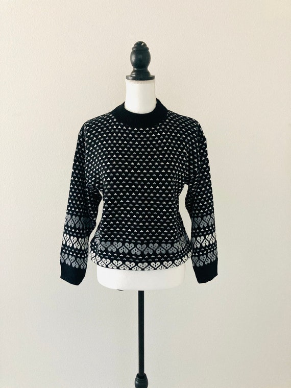 Black and White Pullover Sweater / Vintage 1990’s… - image 1