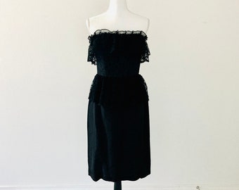 Black Lace Party Dress / Vintage 1980’s Taffeta Formal Mini Cocktail Dress Size Small