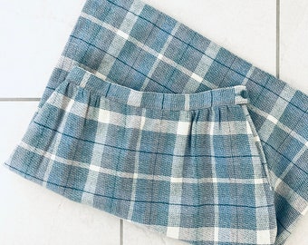 1980's Light Blue Plaid Wool Skirt / Vintage 1980’s High-Wait Winter Pencil Skirt Womans Retro Size Small