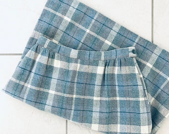 1980&#39;s Light Blue Plaid Wool Skirt / Vintage 1980’s High-Wait Winter Pencil Skirt Womans Retro Size Small