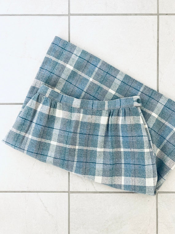 1980's Light Blue Plaid Wool Skirt / Vintage 1980’