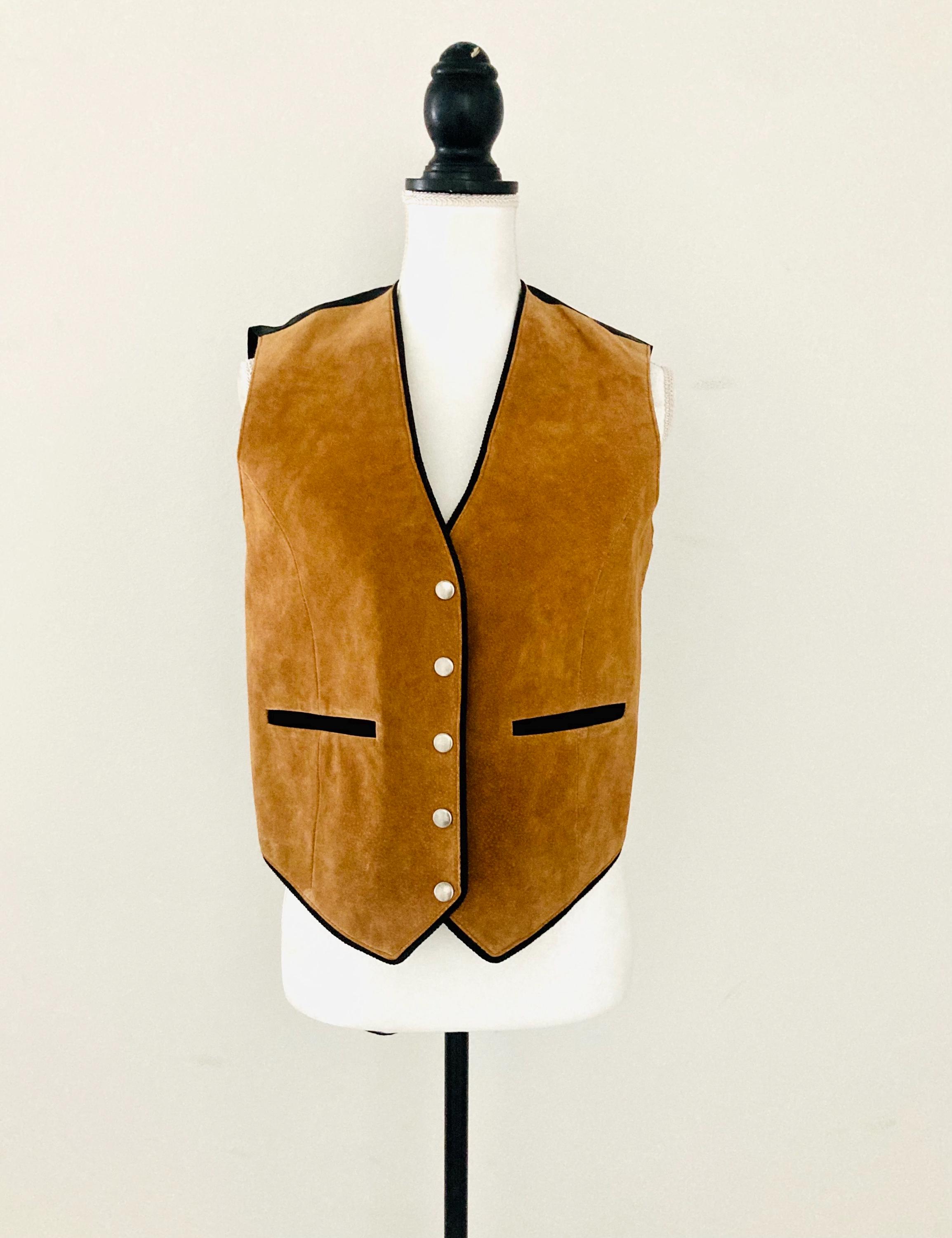 Brown Suede Leather Vest / Vintage 1990’s Biker Chic Leather Western Cowgirl Vest Womans Size M-L “Scully”
