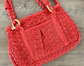 Vintage 1980's Red Purse / “Bob & Alice” Straw Style Hippie Retro Shoulder Bag