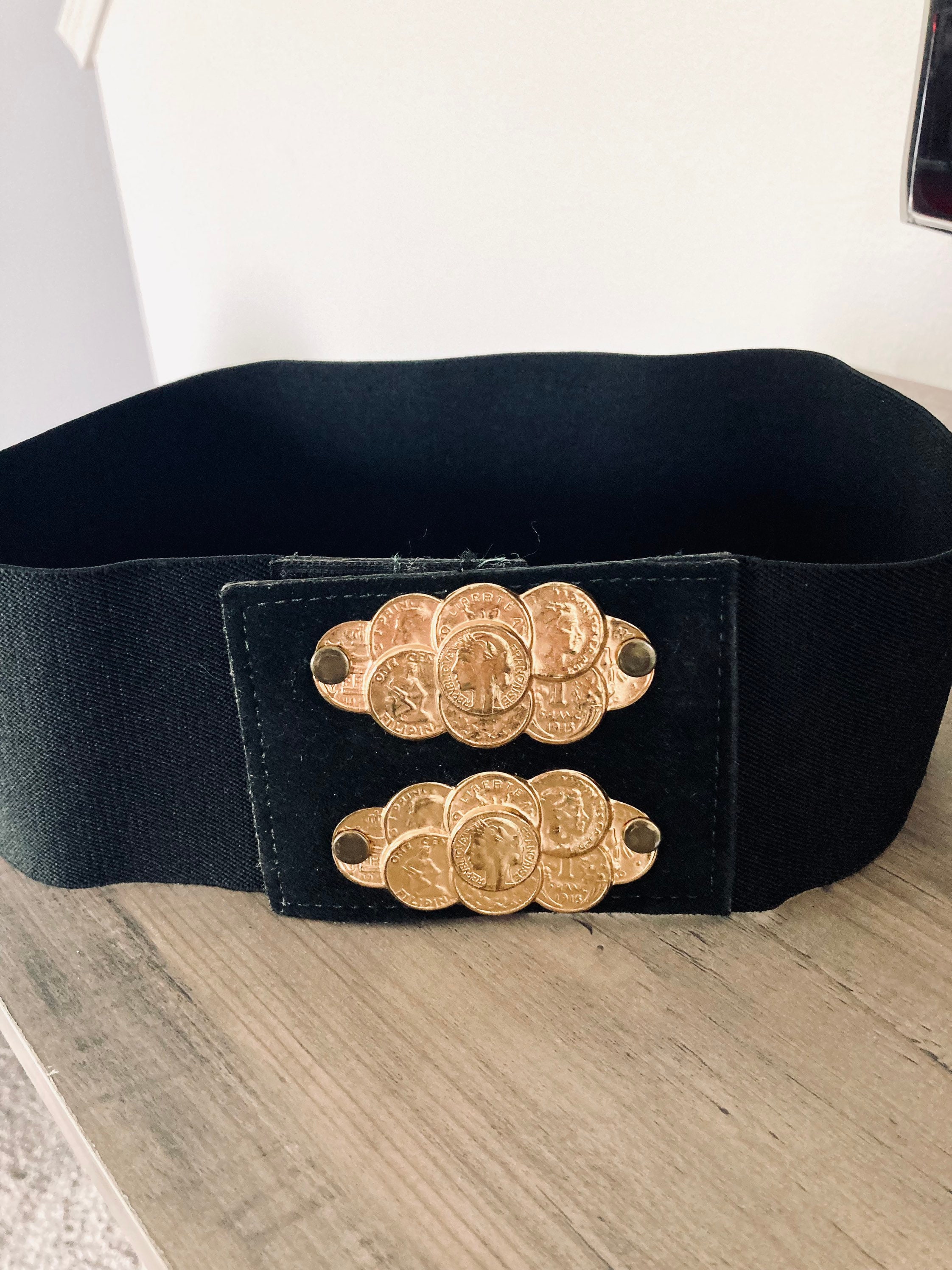 ROMAN black gold buckle leather belt with hanging coin holder wallet zip Twin Zipper Travel Money Belt 1 1/2 main image 3