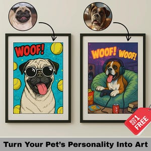 Custom Pet Portraits, Customer Custom Pet Gift Personalized, Living Room Wall Art Decor Prints, Personality Pet Gift, Cartoon Dog Prints