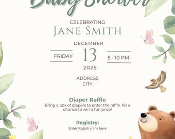 Sage Green Baby Shower Invitation Template | Editable Safari Baby Shower Invite | Gender Neutral Greenery Baby Shower | Instant Download