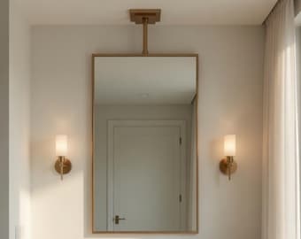 Ceiling Hanging rectangle mirror with Sharp Edges Brass Mirror – Suspended Brass Mirror – Handmade Rectangular Ceiling Mounted Vanity Mirror