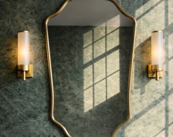 Luxury Scalloped Shield Brass Mirror - Handcrafted Moroccan Wall Decor - Elegant Arched Vanity Mirror - Unlacquered Brass Statement Piece