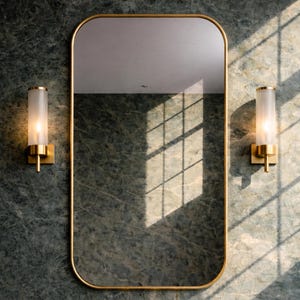 Luxury Rectangle Brass Mirror with rounded corner, Handmade Antique Brass Wall Mirror, Rectangular Full Length Mirror, Custom Size Available