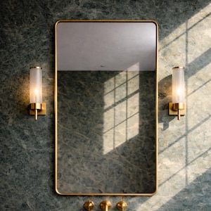 Luxury Rectangle Brass Mirror, Handmade Antique Brass Wall Mirror, Rectangular Full Length Mirror with rounded corner, Custom Size Available