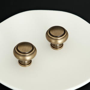 Clara Knobs | Solid Brass Drawer Knobs | Antique Brass Cabinet Knobs and Pulls - Round Dresser Knobs - Vintage Bronze Furniture Hardware