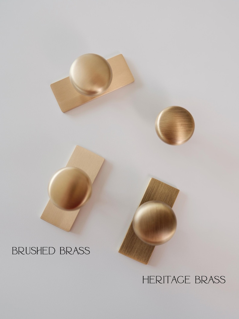 Lennox Knob| Solid Brass Cabinet Knob with backplate, Heritage Brass and Brushed Brass | Kitchen Bathroom Mudroom Dresser Furniture Handles image 8