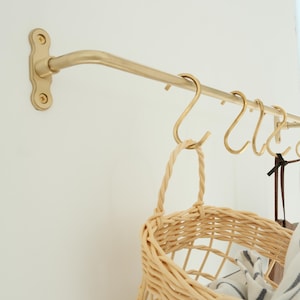 Solid Brass Kitchen S Hook Rail, Pot Pan Utensil Rail, Wall mounted Pot Rack,  Storage Solution, Heavy Duty Hanging Bar, Utensil Holder