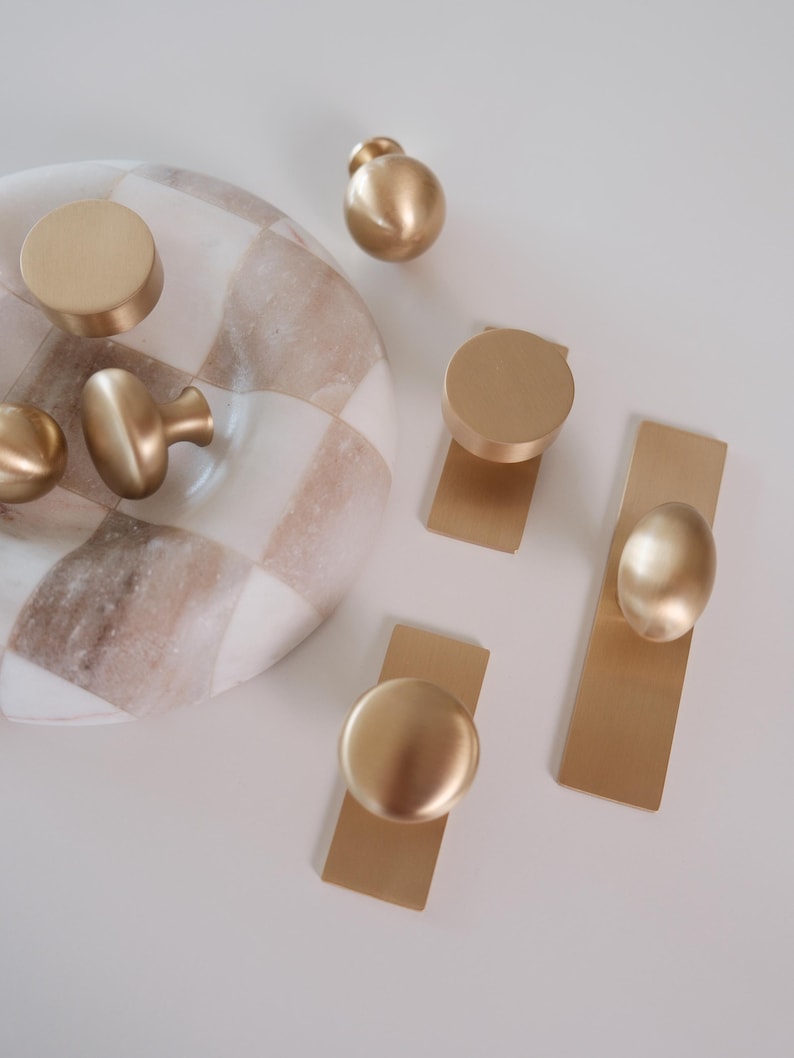 Lennox Knob| Solid Brass Cabinet Knob with backplate, Heritage Brass and Brushed Brass | Kitchen Bathroom Mudroom Dresser Furniture Handles image 14