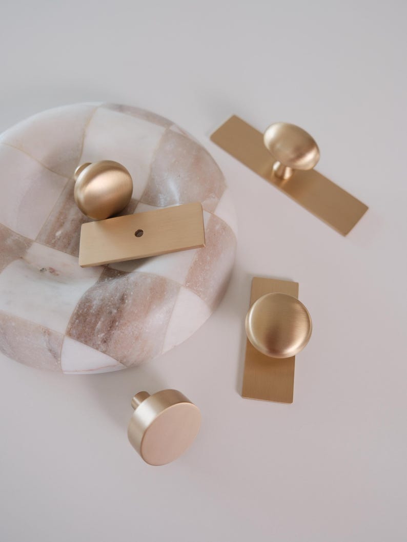 Lennox Knob| Solid Brass Cabinet Knob with backplate, Heritage Brass and Brushed Brass | Kitchen Bathroom Mudroom Dresser Furniture Handles image 13