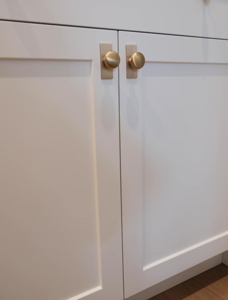 Lennox Knob| Solid Brass Cabinet Knob with backplate, Heritage Brass and Brushed Brass | Kitchen Bathroom Mudroom Dresser Furniture Handles image 11