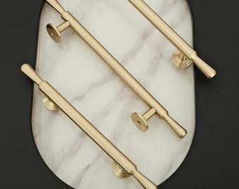 Louise Pull | Solid Brass Cabinet Pulls | Brushed Brass Drawer Pulls | Modern Kitchen and Bathroom Tapered Handles