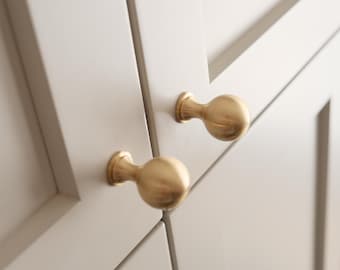 Roselle Knob| Brushed Brass Cabinet Knob| Kitchen Cabinet Handle, Bathroom Cabinet Pull| Sleek Modern brass knob| Furniture Hardware