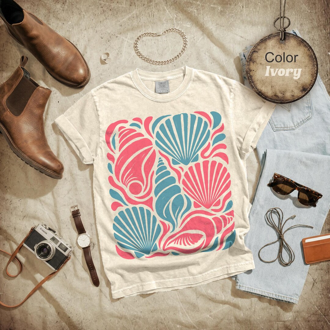 Shell Style Shirt Minimalist Seashell Shirt : Retro Coastal Aesthetic Comfort Colors Tee ...