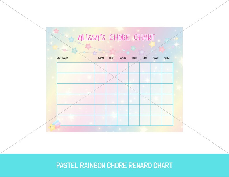 Pastel Rainbow Chore Reward Chart for Kids | Editable Printable - Etsy