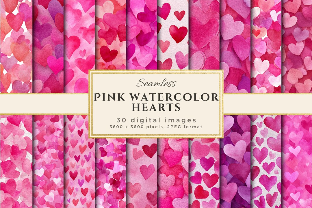 Seamless Pink Watercolor Hearts Digital Paper, Romantic Love Patterns ...