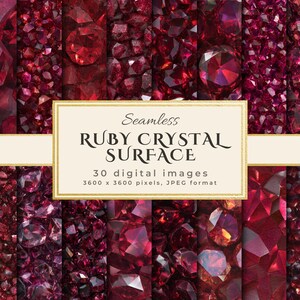 Seamless Ruby Crystal Digital Paper, Deep Red Gemstone Textures Sparkling Patterns, Instant Download for Commercial Use