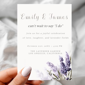 Lavender Wedding Invitation Template – Editable Floral Corjl Invite Printable – Rustic Boho Watercolor Wedding Invitation, Instant Download