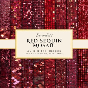 Papel digital de mosaico de lentejuelas rojas brillantes, patrones brillantes, texturas sin costuras, descarga instantánea