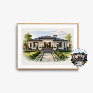 Custom Watercolor House Portrait Photo Digital Download, watercolor house portrait tiny digital print, new home gift couple